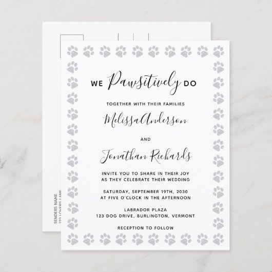 Paw印刷予算結婚式招待状はがき (正面/裏面)