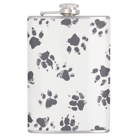 Paw足跡：犬のモノクロシームレス。 フラスク (正面)