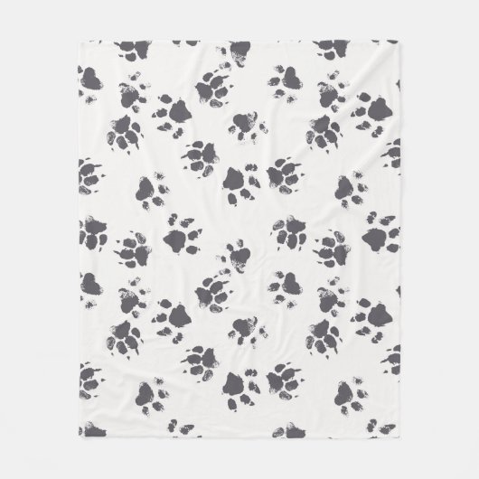 Paw足跡：犬のモノクロシームレス。 フリースブランケット (正面)
