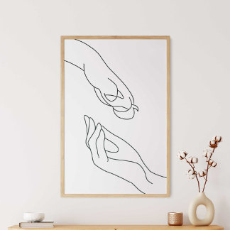 Paw and Hand Line Art Poster ポスター