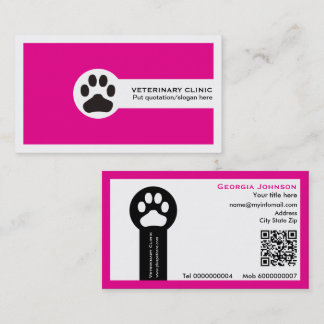 Paw and QR code hot pink Vet/Veterinary Clinic 名刺