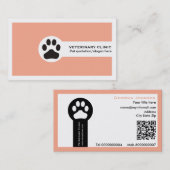 Paw and QR code peach Vet/Veterinary Clinic 名刺 (正面/裏面)