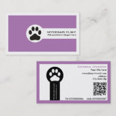 Paw and QR code purple Vet/Veterinary Clinic  名刺 (正面/裏面)