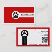 Paw and QR code red Vet/Veterinary Clinic 名刺 (正面/裏面)