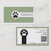 Paw and QR code sage green Vet/Veterinary Clinic  名刺 (正面/裏面)