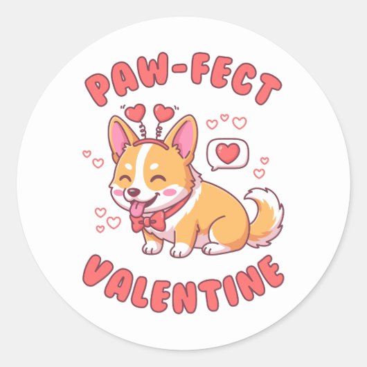 Paw-Fect Valentine - Corgi Dog Valentine Gift ラウンドシール (正面)