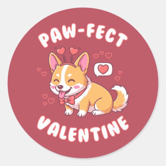 Paw-Fect Valentine - Corgi Dog Valentine Gift ラウンドシール (正面)