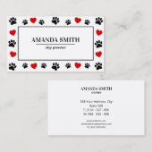 Paw & Heart Prints Dog Groomer Business Card 名刺 (正面/裏面)