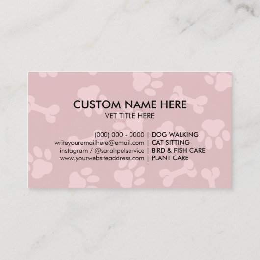 Paw Logo in heart Pet Groomer Sitting Service 名刺 (裏面)