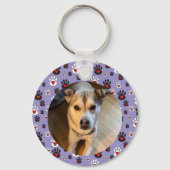 Paw print blue red heart name キーホルダー (正面)