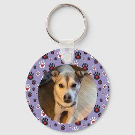 Paw print blue red heart name キーホルダー