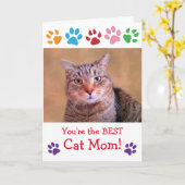 Paw Print Cat Momフォト誕生日カード カード (黄色い花)
