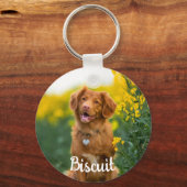 Paw Print Cookies Blue Pattern Monogram キーホルダー (正面)