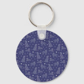 Paw Print Cookies Blue Pattern Monogram キーホルダー (裏面)