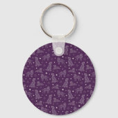 Paw Print Cookies Dark Purple Pattern Monogram キーホルダー (裏面)
