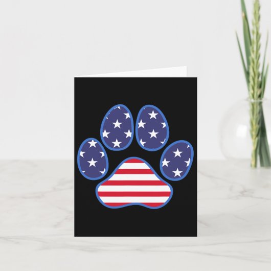 Paw Print Dog Cat 7月4日アメリカ国旗の男を見る カード (正面)