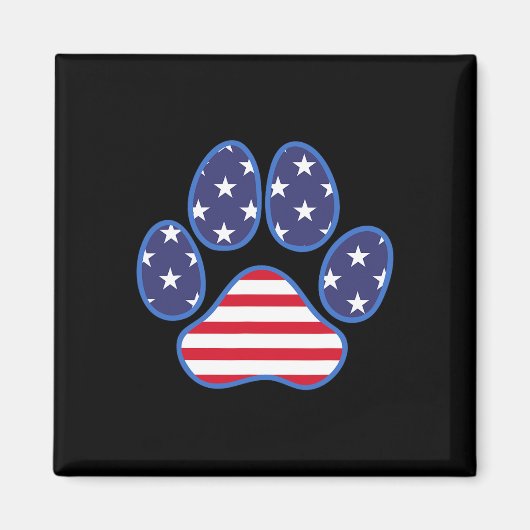 Paw Print Dog Cat 7月4日アメリカ国旗の男を見る マグネット (正面)