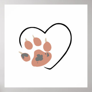 Paw print heart - Cute pet lover design  ポスター