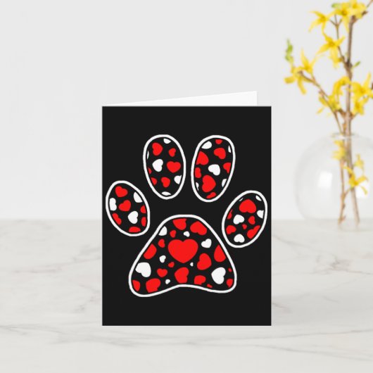Paw Print Heart Pattern Valentines Day Cute Dog Pu カード (黄色い花)