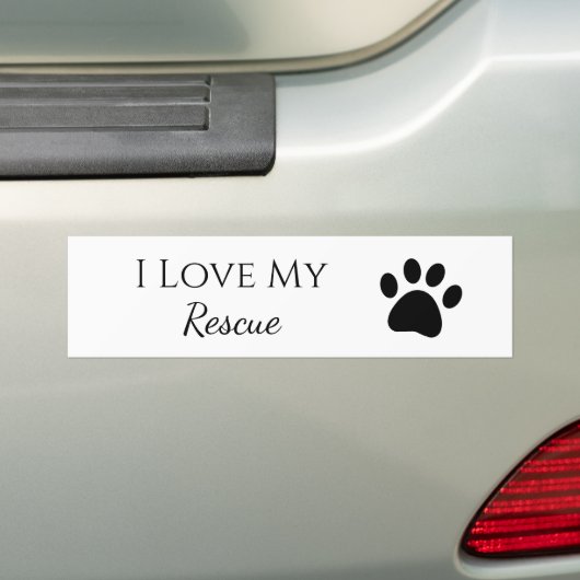Paw Print I Love My Rescue白黒 バンパーステッカー (車上)