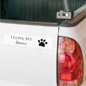 Paw Print I Love My Rescue白黒 バンパーステッカー (トラック上)
