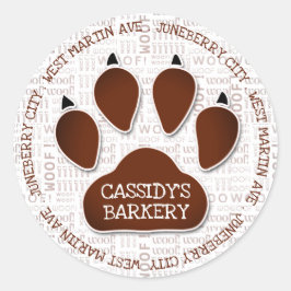 Paw Print in Brown with Business Name and Woof Art ラウンドシール