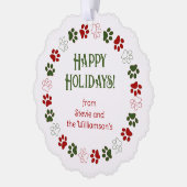 Paw Print in Christmas Colors写真テンプレート オーナメントカード (左)