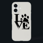 Paw Print Love iPhone 16ケース<br><div class="desc">あなたの犬の友人のためにあなたの愛を示すポープリント愛のレタリング携帯電話ケース。これは複数の他の電話タイプに転送可能である。</div>
