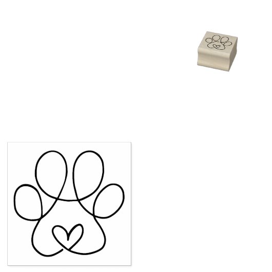 Paw Print Mini内の連続線アートハート ラバースタンプ (押印)