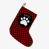 Paw print on Buffalo Checkペットクリスマスストッキング スモールクリスマスストッキング (正面 (吊り時))
