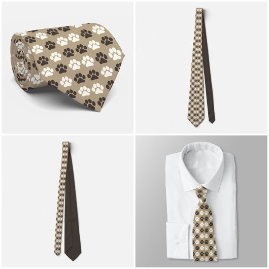 Paw Print Pattern Earthy Sand ネクタイ