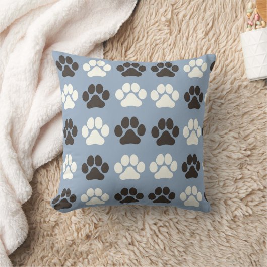 Paw Print Pattern Silver Blue クッション (ブランケット)