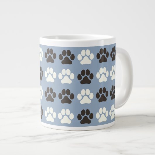 Paw Print Pattern Silver Blue  ジャンボコーヒーマグカップ (正面右)