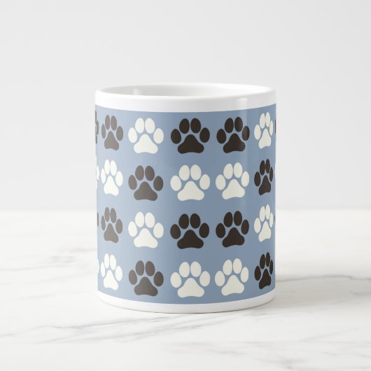 Paw Print Pattern Silver Blue  ジャンボコーヒーマグカップ (正面)