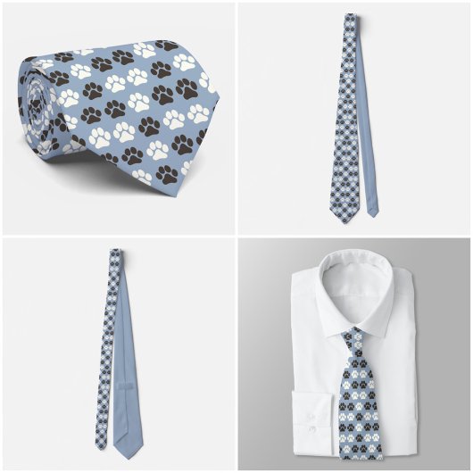 Paw Print Pattern Silver Blue ネクタイ