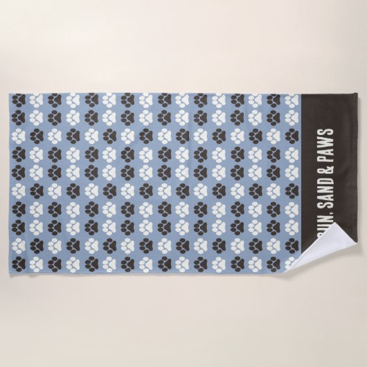 Paw Print Pattern Silver Blue ビーチタオル (正面)