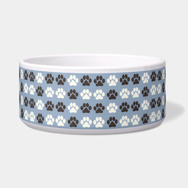 Paw Print Pattern Silver Blue ボウル (正面)