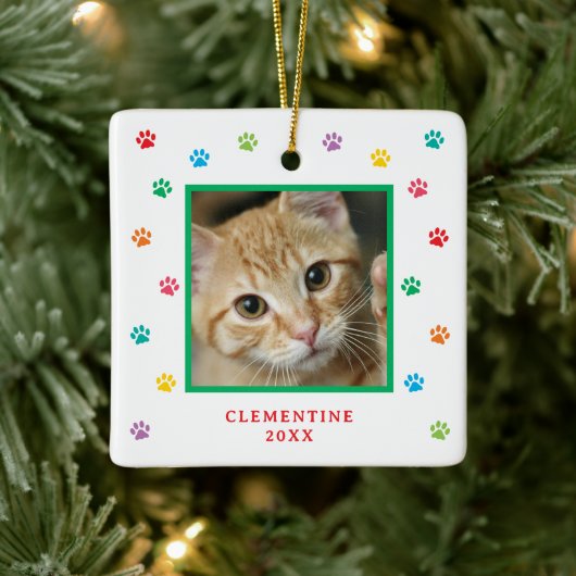 Paw Print Pet Photo Christmas Ornament セラミックオーナメント (ツリー)