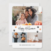 Paw Print Pet Photo Collage Orange Halloween Card シーズンカード (正面)