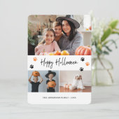 Paw Print Pet Photo Collage Orange Halloween Card シーズンカード (スタンド正面)
