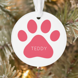Paw Print Red Pet Name PHOTO Red White Woof Meow オーナメント