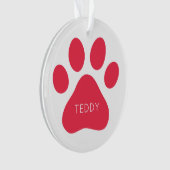 Paw Print Red Pet Name PHOTO Red White Woof Meow オーナメント (正面)