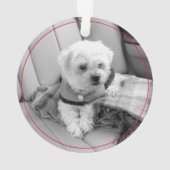 Paw Print Red Pet Name PHOTO Red White Woof Meow オーナメント (裏面)