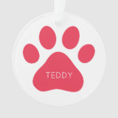 Paw Print Red Pet Name PHOTO Red White Woof Meow オーナメント (正面)