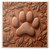 Paw Print Tile With Floral Design タイル (正面)