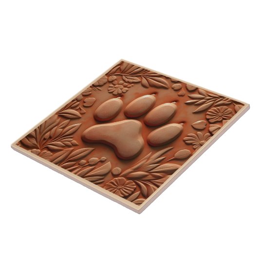 Paw Print Tile With Floral Design タイル (側面)
