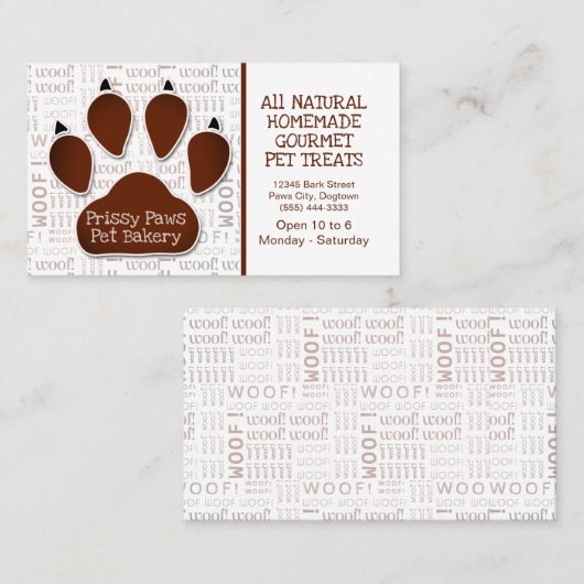 Paw Print with Message and Name in Brown 名刺 (正面/裏面)