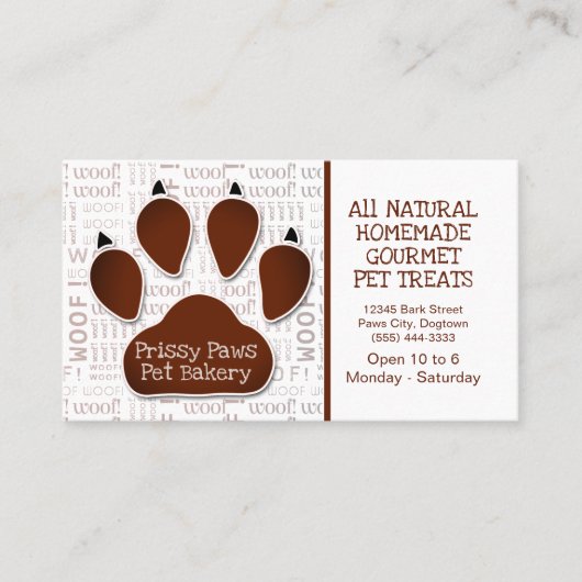 Paw Print with Message and Name in Brown 名刺 (正面)