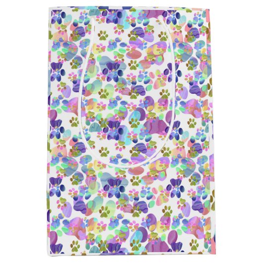 Paw Printes Everywhere ミディアムペーパーバッグ (正面)