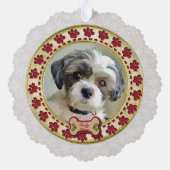 Paw Prints and Gold Frame Custom Pet Photo オーナメントカード (裏面)